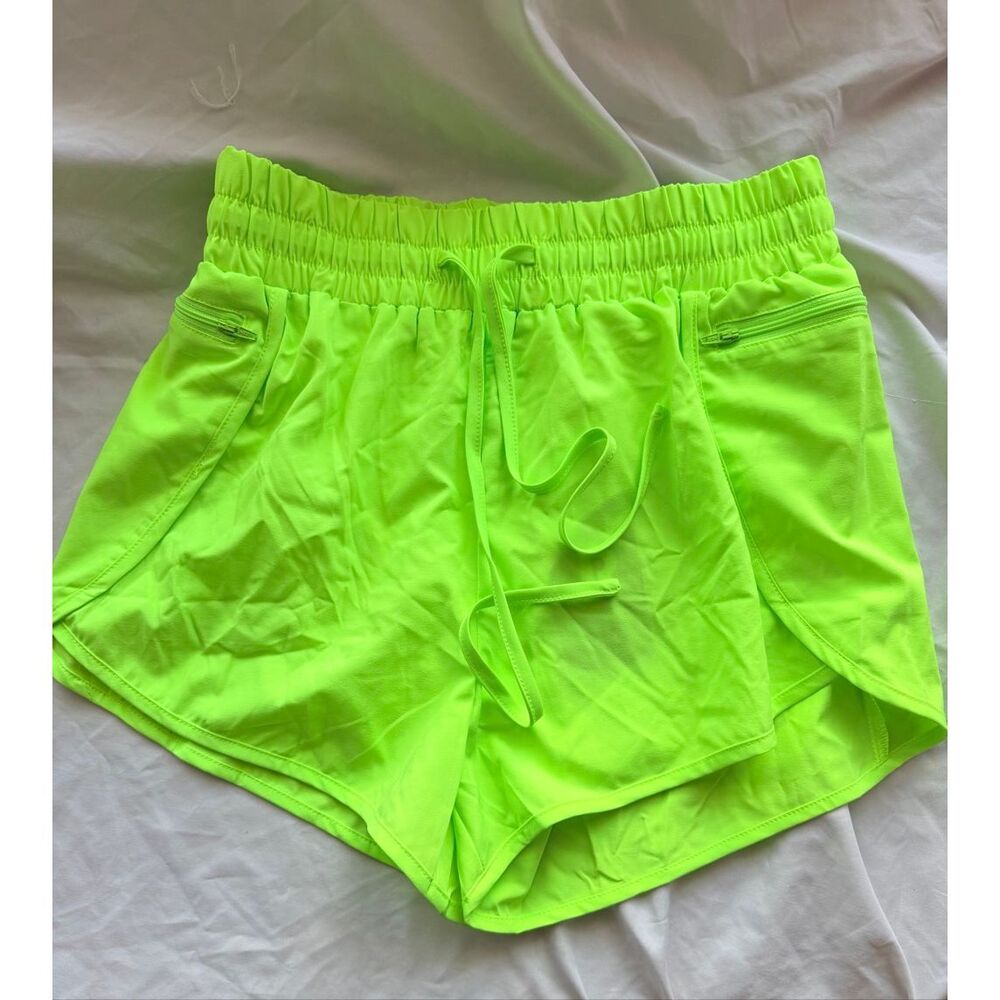 PrinStory Neon Green Double Layer Athletic Running Shorts Women's Size Small NWT